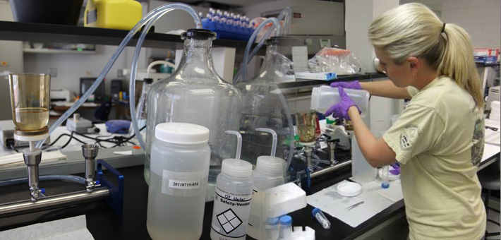 Filtering eDNA water samples. Photo courtesy of USACE.